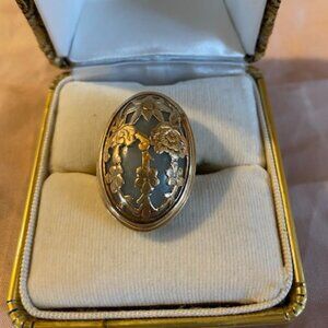 Ming's 14k light green jade ring with 14k overlay -size 7 - bought in the 70's